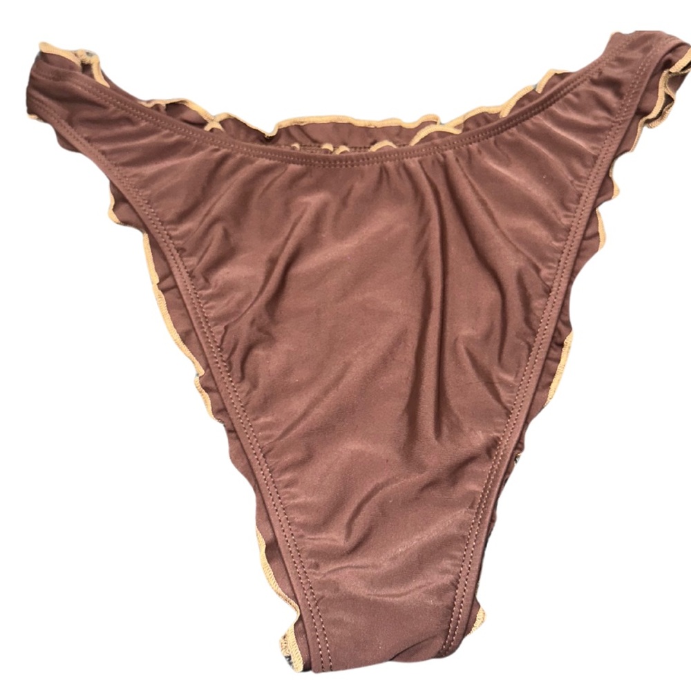 Retro Brown Ruffle High Leg Bikini Bottoms - Picture 5 of 6